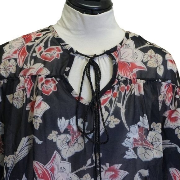 Madisonne boho tassel long sleeve poet top M black, pink - Picture 2 of 8